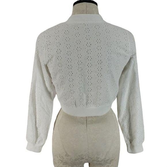 KnitWorks Girls White Eyelet Floral Cropped Zip Up Jacket Size 16 - Picture 5 of 8